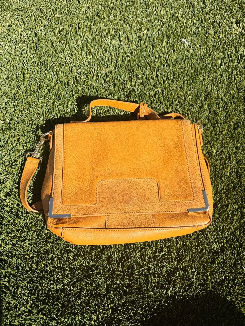 Leather Messenger Bag in Mustard Yellow